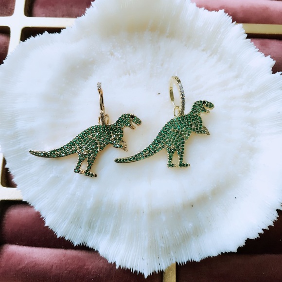 COPY - Green Zircon Dinosaur Earrings - Picture 6 of 6